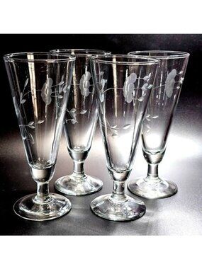 4  Princess House Heritage Glasses Goblets 7.5"  vtg etched floral glassware dec